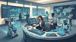 Illustratie van een organisatie waarin mensen en meerdere AI-agents samen processen aansturen.
